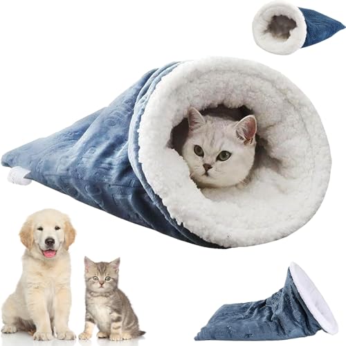 Katzen-Winterschlafsack, weiches Plüsch, selbstwärmendes Katzenbett mit Stahlring, gemütlich, halbgeschlossenes Tunnelbett für Katzen und Hunde, Haustierhöhle für Haustiere, bequemer Schlaf (1 Stück) von YeGang