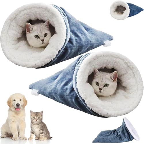 Katzen-Winterschlafsack – weiches Plüsch, selbstwärmendes Katzenbett mit Stahlring, gemütliches, halbgeschlossenes Tunnelbett für Katzen und Hunde, Haustierhöhle für Haustiere, bequemer Schlaf (2 von YeGang