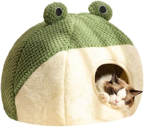 YeGang Katzennest / Hundebett in Cartoon-Froschform, Kawaii, weiches Plüsch, gemütlich, warm, für kleine und mittelgroße Haustiere, bequem, rutschfest, für den Innenbereich, Herbst und Winter von YeGang