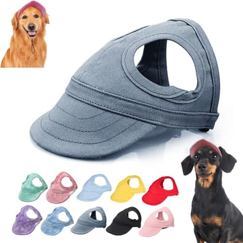 YeGang Sonnenschutz für Hunde im Freien – Baseballkappe für kleine, mittelgroße und große Hunde mit Ohrlöchern, verstellbarer Hunde-Sonnenhut für Welpen, Sonnenhaube, Outfit (L, Denim) von YeGang