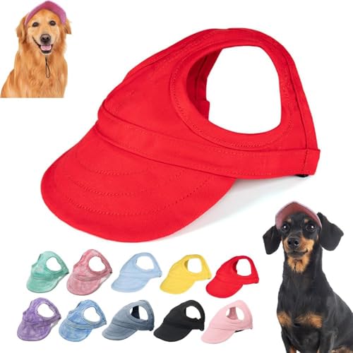 YeGang Sonnenschutz für Hunde im Freien – Baseballkappe für kleine, mittelgroße und große Hunde mit Ohrlöchern, verstellbarer Hunde-Sonnenhut für Welpen, Sonnenhaube, Outfit (L, Rot) von YeGang