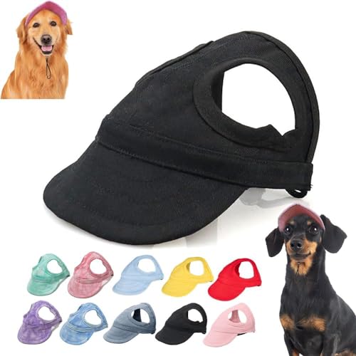 YeGang Sonnenschutz für Hunde im Freien – Baseballkappe für kleine, mittelgroße und große Hunde mit Ohrlöchern, verstellbarer Hunde-Sonnenhut für Welpen, Sonnenhaube, Outfit (L, Schwarz) von YeGang