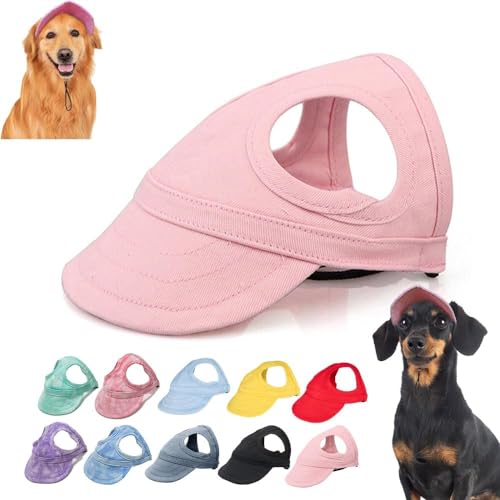 YeGang Sonnenschutz für Hunde im Freien – Baseballkappe für kleine, mittelgroße und große Hunde mit Ohrlöchern, verstellbarer Hunde-Sonnenhut für Welpen, Sonnenhaube, Outfit (M, Rosa) von YeGang