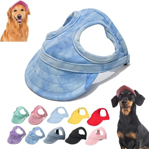 YeGang Sonnenschutz für Hunde im Freien – Baseballkappe für kleine, mittelgroße und große Hunde mit Ohrlöchern, verstellbarer Hunde-Sonnenhut für Welpen, Sonnenhaube, Outfit (S, Batikblau) von YeGang