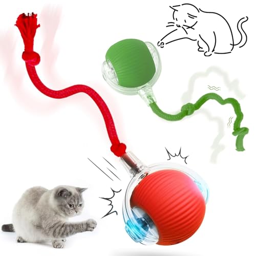 Interaktives Katzenspielzeug Katzenball, Katzenball Elektrisch mit Schnur, 360° Rolling Smart Ball FüR Katzen Und Hunde, Katzenspielzeug Elektrisch mit USB Aufladbar, Interaktives Katzenball Spielzeug von YeahBoom