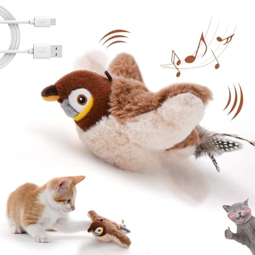 YeahBoom Katzenspielzeug Vogel Fliegt Elektrisch,Fliegendes Vogel Katze Spielzeug,Flapping Bird Cat Toy,Interaktives Spielzeug Selbstbeschäftigung,USB-Aufladbar Interaktives Katzenspielzeug Vogel von YeahBoom