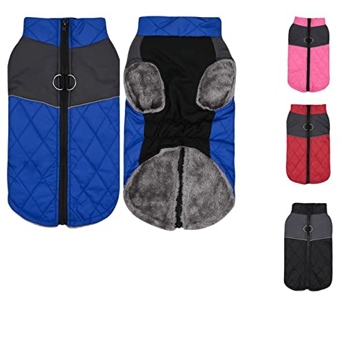 Hundemantel Mit Fleece gefütterte warm Hundejacke, Hundeweste Winter Warme Winddichte, Wasserdicht, Reflektierend Hunde Jacke Kleidung für kleine mittel große Hunde (L, Blau) von Yealay