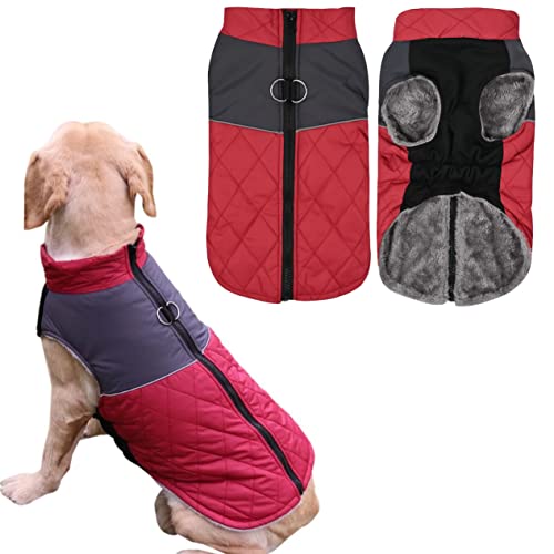 Hundemantel Mit Fleece gefütterte warm Hundejacke, Hundeweste Winter Warme Winddichte, Wasserdicht, Reflektierend Hunde Jacke Kleidung für kleine mittel große Hunde (L, Rot) von Yealay