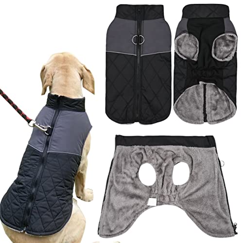 Hundemantel Mit Fleece gefütterte warm Hundejacke, Hundeweste Winter Warme Winddichte, Wasserdicht, Reflektierend Hunde Jacke Kleidung für kleine mittel große Hunde (S, Schwarz) von Yealay