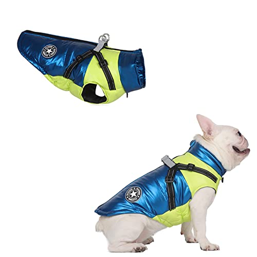 Hundemantel Warme Jacke Weste für kleine mittelgroße Hunde Wintermantel Wärme Hundewestengeschirr Reflektierende Hundejacke Wasserdicht - Hundemantel mit Geschirr (M, Blau) von Yealay