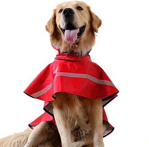 Hunderegenmantel Reflektierend, Wasserdicht Hundejacke Winddicht, Wasserdicht Hunde Regenmantel, Verstellbarer Hunde Regenjacke mit Kapuze und Kragenloch für Kleine Mittelgroße Große Hunde (M, Rot) von Yealay