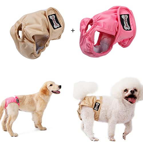 Yealay 2 Stück Hundewindeln waschbar Binden Wiederverwendbare Hundewindeln Periodenhosen für kleine und mittlere Hunde (L Taille: 34-52cm, Beige+Rosa) von Yealay