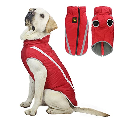 Yealay Hund Winterjacke Warmer mit Fleece gefütterter Hunde Wintermantel mit Loch für Hundeleine Reflektierende Winter-Haustierweste für mittelgroße Hunde (6XL Brustumfang: 85cm/33.4in, Rot) von Yealay