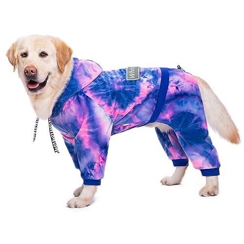 Hund Hoodies Wintermantel für große mittelgroße Hunde, Pullover 4 Beine Hund Warmer Mantel Kapuzen-Sweatshirt, Hunde-Fleece Hoodie Mantel für Winter Kaltes Wetter (Bandhnu Rosa, X-Large) von Yeapeeto