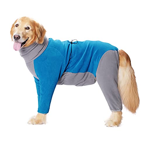 Hund Winter Warme Mäntel 4 Beine Fleece für große mittelgroße Hunde, Hoher Kragen Hund Kaltes Wetter Mantel Ganzkörper Hund Schneeanzug Komfort Winddicht Hundepullover (3XL, Blau) von Yeapeeto