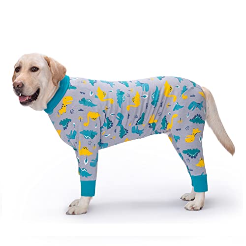 Yeapeeto Hunde-Einteiler für Operationen, für große mittelgroße Bodysuit, Hunde, PJS, Ganzkörper, für Ausfallen, Allergie, Anti-Lecken, Wundschutz, Kegelalternative (Dinosaurier, 2XL) von Yeapeeto