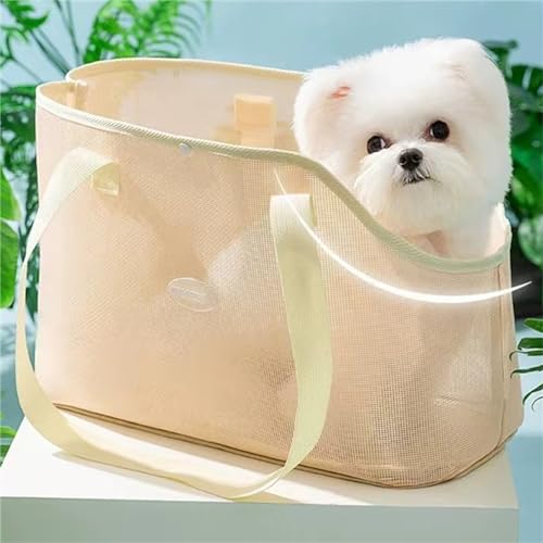 Haustier-Schulter-Tragetasche, Katzen, atmungsaktive Netz-Crossbody-Taschen, Katzentragetaschen, tragbare Tasche, Tragetasche für kleine Hunde und Katzen (Beige, Medium) von Yeduzyn