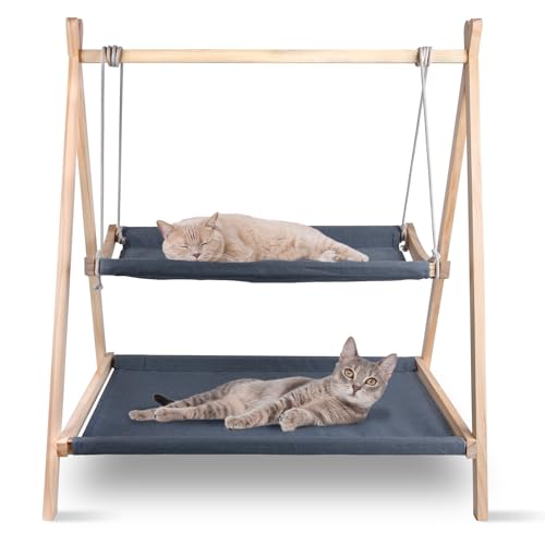 Katzenschaukelbett, Katzenschaukel zum Aufhängen, reinigbare Katzenschaukel für Indoor-Katzen, erhöhtes Katzenbett aus Holz für mehrere Katzen zum Schlafen und Spielen, 68,6 x 55,9 x 81,3 cm (L x B x von YeeBeny