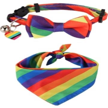 YeeBeny Regenbogen-Katzenhalsband, Regenbogen-Katzenhalsbänder mit Glöckchen, personalisierbar, verstellbares Regenbogenhalsband und Schal, Dekorationsset, passend für die meisten Mädchen, Jungen, von YeeBeny