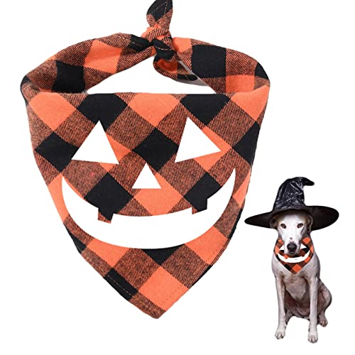 Yeeda Halloween Hundehalstücher, Leuchtender Kürbis Plaid Dreieck Schal, Verstellbare Lätzchen, Wiederverwendbare Hundekostüme, Hund Haustier Kostüm Zubehör Dekoration von Yeeda