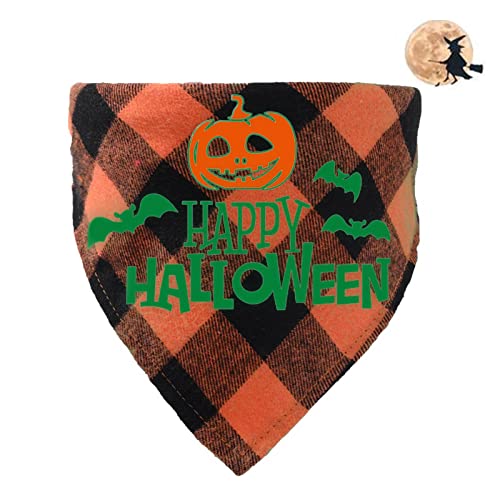 Yeeda Halloween Hundehalstücher, Leuchtender Kürbis Plaid Dreieck Schal, Verstellbare Lätzchen, Wiederverwendbare Hundekostüme, Hund Haustier Kostüm Zubehör Dekoration von Yeeda