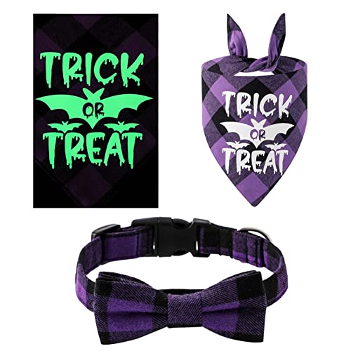 Yeeda Haustier-Bandanas Halsband Halloween – Einzigartiger leuchtender Dreiecks-Hundeschal | Verstellbarer Haustier-Dreiecksschal, Halloween-Symbole Muster Drucktuch für Hund Welpen Katze von Yeeda