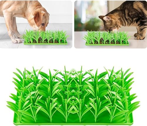 Grasmatte Katze Green Grass Silikon Slow Food Matte Grasfuttermatte Für Katzen Futtermatten Katzengrasmatte Schnüffelmatte Für Katzen Und Hunde, Zur Förderung Der Verdauung (1 Stück, 36,1 X 16,9 cm) von Yeehliny