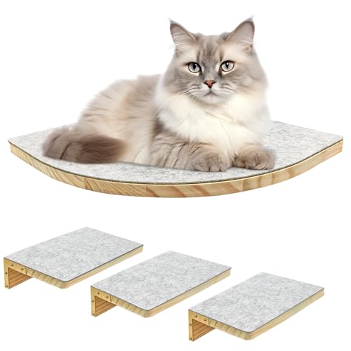 Yeelan Katzentreppe 4er Set,Kletterwand Katzen Set mit Holz,Katzenleiter mit Filzbezug,Katzentreppe Wand Set,Katzenmöbel zum Klettern,3 Katzenstufen inkl und Einer Katzenliege für die Ecke von Yeelan