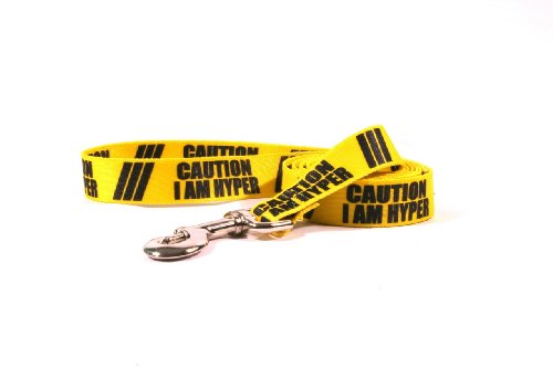 Yellow Dog Design Caution I Am Hyper Dog Leash with Easy Grip Comfort Grip Handle, 1" Wide von Yellow Dog Design