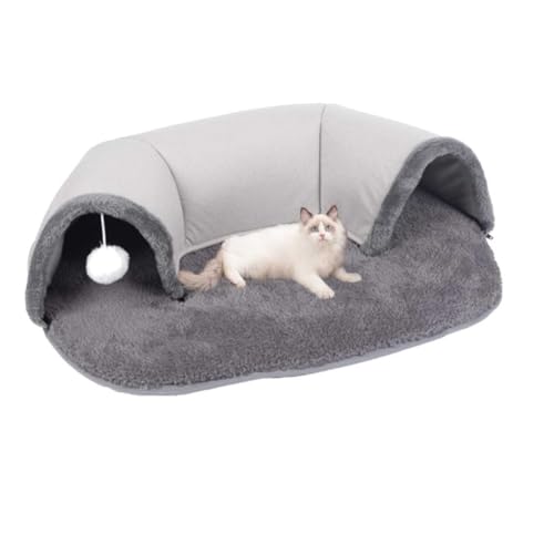 2-in-1-Katzentunnelbett mit Kissenmatte, flauschiges Katzenbett mit hängendem Ball, Spielzeug, Katzenaktivität, Spielmatte, interaktives Katzenbett, Übungsversteck für Innen, Katzen, Kaninchen, von Yelschwa