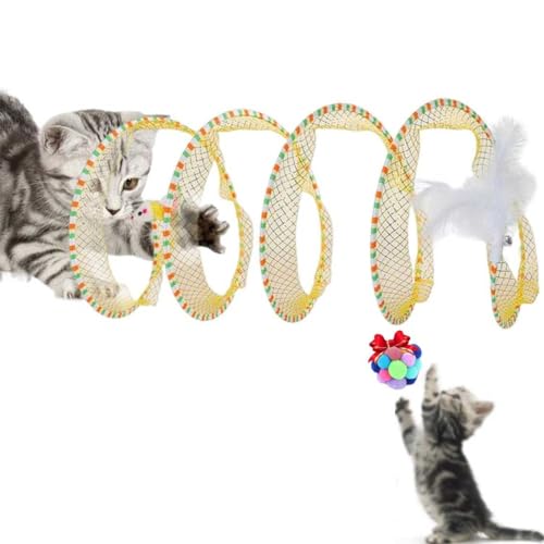 Faltbarer Katzen-Rohrtunnel für Indoor-Katzen, Kätzchen, Katzentunnel mit Feder, Mäuse, Frühlingskatze, interaktives Spielzeug, Katzenspielzeug, Spiral-Katzenspielzeug mit Plüschball, Donut-Tunnel, von Yelschwa