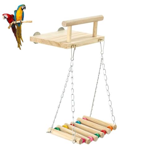 Vogelsitzstangen, Käfigspielzeug, Papageienholzplattform, Übungsständer mit Schaukel, Hängematte, Riesenrad, Kauen für Sittiche, Geschenke für Haustiere (Eisenketten) von Yelschwa