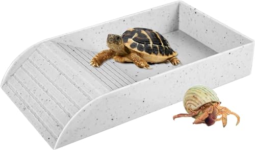 Wasserschale für Schildkröten, rutschfest, für Reptilien, Pool, Schüssel mit Rampe, Reptilien-Futterbox, Wasserzubehör zum Sonnenbaden, als Geschenk für Tierliebhaber (Hellgrau, S) von Yelschwa