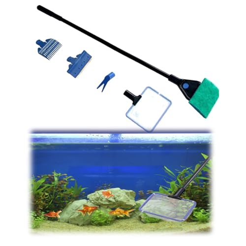 Yelschwa 5-in-1 Komplettes Aquarium-Reinigungsset Kiesrechen Algenschaber Flant Gabel Schwamm Reinigungsset Aquarium Reiniger Werkzeugset (1 Set) von Yelschwa