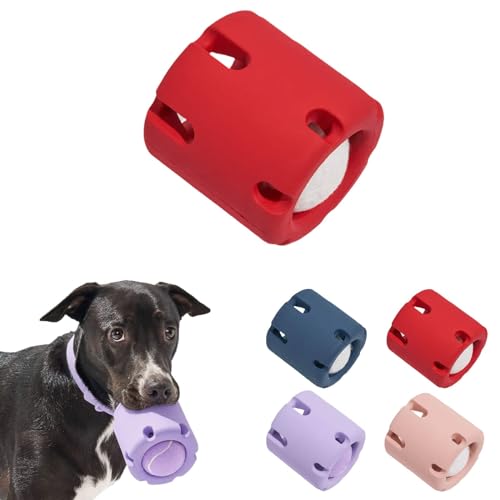 Yelschwa Tennis-Trommel-Puzzle-Spielzeug, interaktives Kauspielzeug für Hunde, Puzzle-Spielzeug, Stressabbau-Spiel, Hundetennisbecher für kleine Hunde, Zahnspender, Trainingsball (rot) von Yelschwa