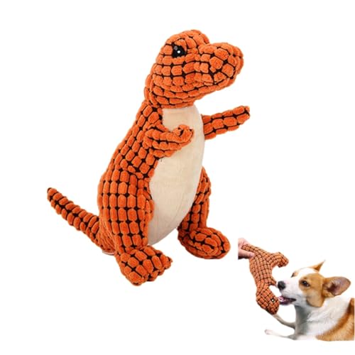 Yelschwa Unzerstörbares robustes Dino Hund Plüschtier 9,8 Zoll Quietschendes Hundekauspielzeug für aggressive Kauer Langlebige Zähne Schleifen Sound Making Dinosaurier Spielzeug Interaktives Spielzeug von Yelschwa