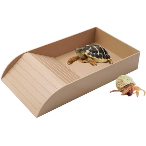 Yelschwa Wasserschale für Schildkröten, rutschfest, für Reptilien, Pool, mit Rampe, Reptilien-Futterbox, Wasserzubehör zum Sonnenbaden, Füttern, Baden, Geschenk für Tierliebhaber (Holz, L) von Yelschwa