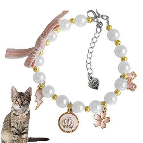 Yemyap Perlen-Hundehalsband - Katzenschmuckhalsband,Hundeschmuck für kleine Hunde, Hundehalskette, Katzenschmuckhalsband, Welpenhalskette, Perlenhalsband für Katzen verstellbar von Yemyap