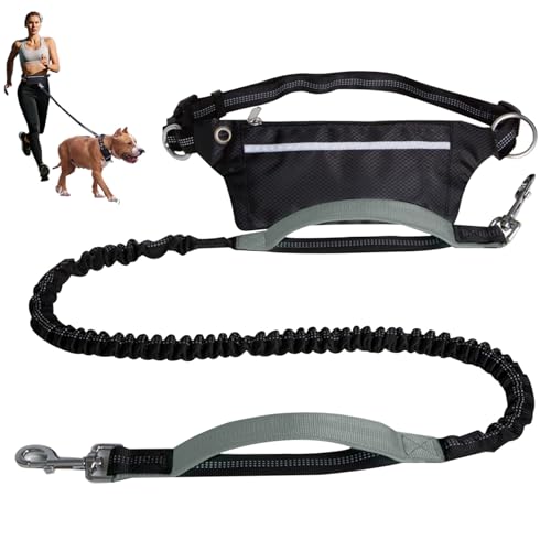 Hände Hunde Leine mit Reißverschlussgürtel Beutel Taille Leine für Hund Walking wasserdichte Taillenbeutel 661 lbs Max Reflektierende Bungee -Leinen Leinen Leine Taillengürtel, Taille Leine für Hunde von Yeory