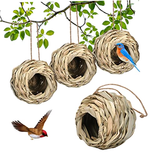 Hanging Vogel Nest Outdoor Gras gewebtes Vogelhaus Hängende Vogelhütte für Garten Terrassen Rasendekor 4pcs 12 * 12 * 6 cm, Grasvogel Nest von Yeory