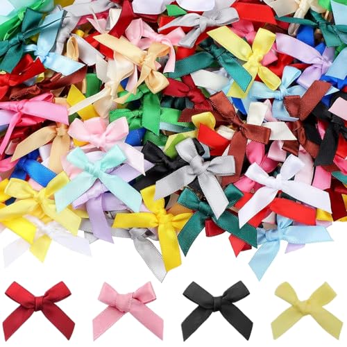 Yeory 300pcs Mini Bögen für Handwerk, 0, 4 farbenfrohe Polyester Mini -Bandbögen für Haarclips Machen Scrapbooking -Verzierung DIY -Projekte, für Handwerks von Yeory