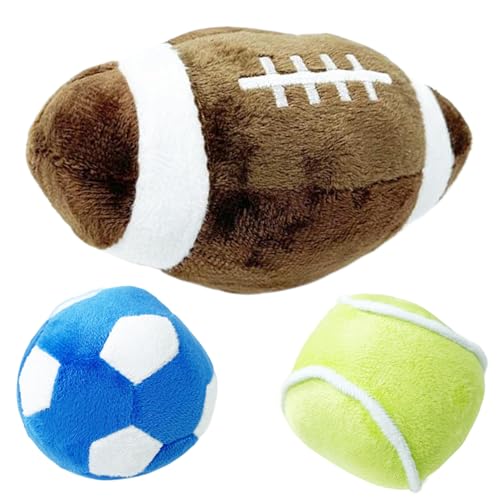 Yeory Interaktive Hundespielzeug, 3pcs Flauschige Quietschende Hundespielzeug, Hundekauenspielzeug, Fußball, Fußball und Tennisbälle für Hunde, Welpenhundplüschspielzeug von Yeory