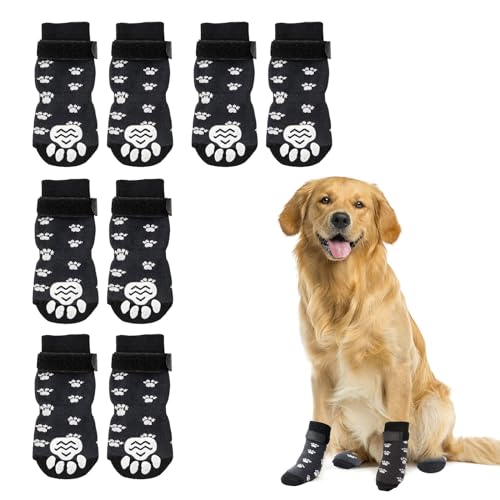 Yeria Indoor Anti-Rutsch Hundesocken, 4 Paar Hunde Schuhe für kleine, mittlere, große Hunde mit Griffen für ältere Hunde Hartholzböden (M, Schwarz) von Yeria