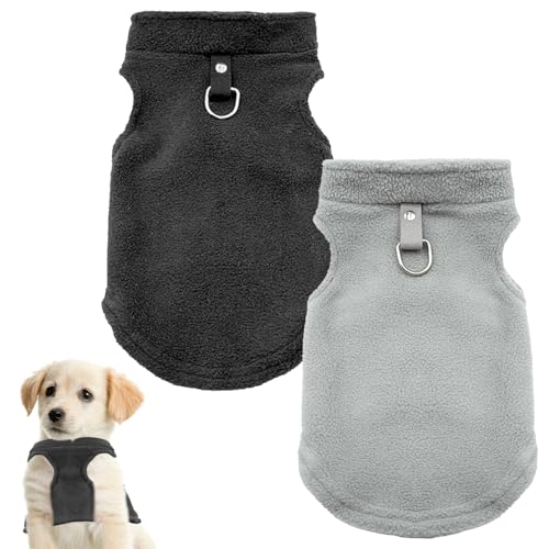 Hund Warm Weste, 2 Stück Kleine Hunde Hundepullover, Fleece Hundekleidung, Fleece hundepullover, Winter Hundepullover Mantel, Vlies Hundejacke, Ideal für den Winter und Herbst (Schwarz, grau) (L) von Yesmoyhe