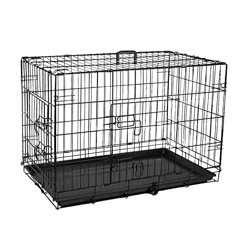 Yesuitme Zusammenklappbarer Hundekäfig aus Metalldraht, Hundebox mit Bodenschale, Transportbox mit 2 Türen & Tragegriff, Schwarz Dog Crate, L 75 x B 46 x H 52 cm von Yesuitme