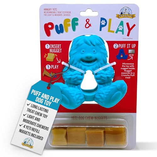 Yeti Puff and Play Hundespielzeug Interaktives Nuggets Leckerlis Spender Puzzle, Fun Stimulierendes Kauspielzeug zum Zahnen, Verhaltenstraining, Angst Beruhigung, für leichte bis Moderate Kauer, Blau von Yeti Dog Chew