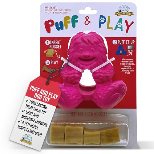 Yeti Puff and Play Hundespielzeug Interaktives Nuggets Leckerlis Spender Puzzle, Spaß Stimulierendes Kauspielzeug für Zahnen, Verhaltenstraining, Angstberuhigung, für leichte bis mäßige Kauer, Rosa von Yeti Dog Chew