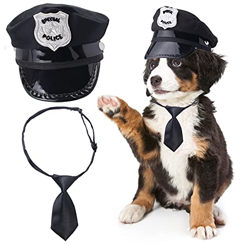 Yewong 2-teiliges Polizei-Kostüm-Zubehör-Set für Haustiere, Hund, Katze, Polizeihut mit Haustier-Krawatte, Haustier-Polizei-Kleidungs-Kit für Halloween, Weihnachten, Cosplay, Rollenspiel-Party (Set-C) von Yewong