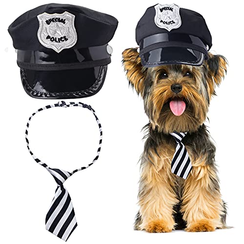 Yewong 2-teiliges Polizei-Kostüm-Zubehör-Set für Haustiere, Hund, Katze, Polizeihut mit Haustier-Krawatte, Haustier-Polizei-Kleidungs-Kit für Halloween, Weihnachten, Cosplay, Rollenspiel-Party (Set-D) von Yewong