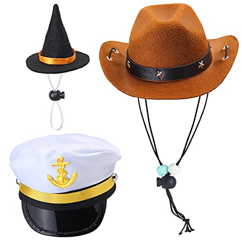 Yewong 3 Stück Haustier Hut Haustier Sailor Captain Hut Cowboy Hut Hexenhut Hund Katze Haustier Kostüm Hut für Halloween Party Foto Requisiten Supplies von Yewong